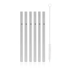 WMF Baric Trinkhalm-Set Cromargan®, 18 cm, 6-teilig plus mit Reinigungsbürste| Barzubehör