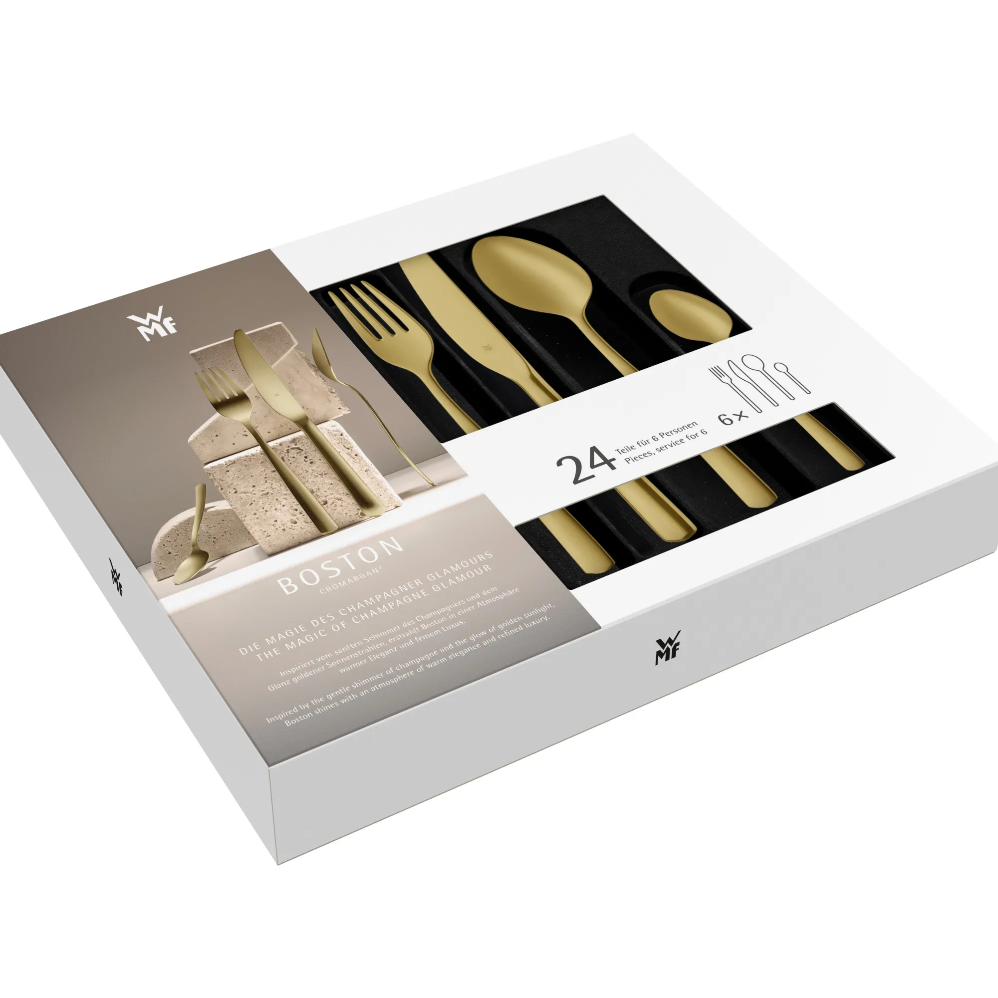WMF Boston Besteck-Set, Champagner Gold, 24-teilig, Cromargan®| Besteck-Sets
