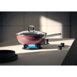 WMF Fusiontec Mineral Wok mit Glasdeckel, 28 cm, Platinum| Woks