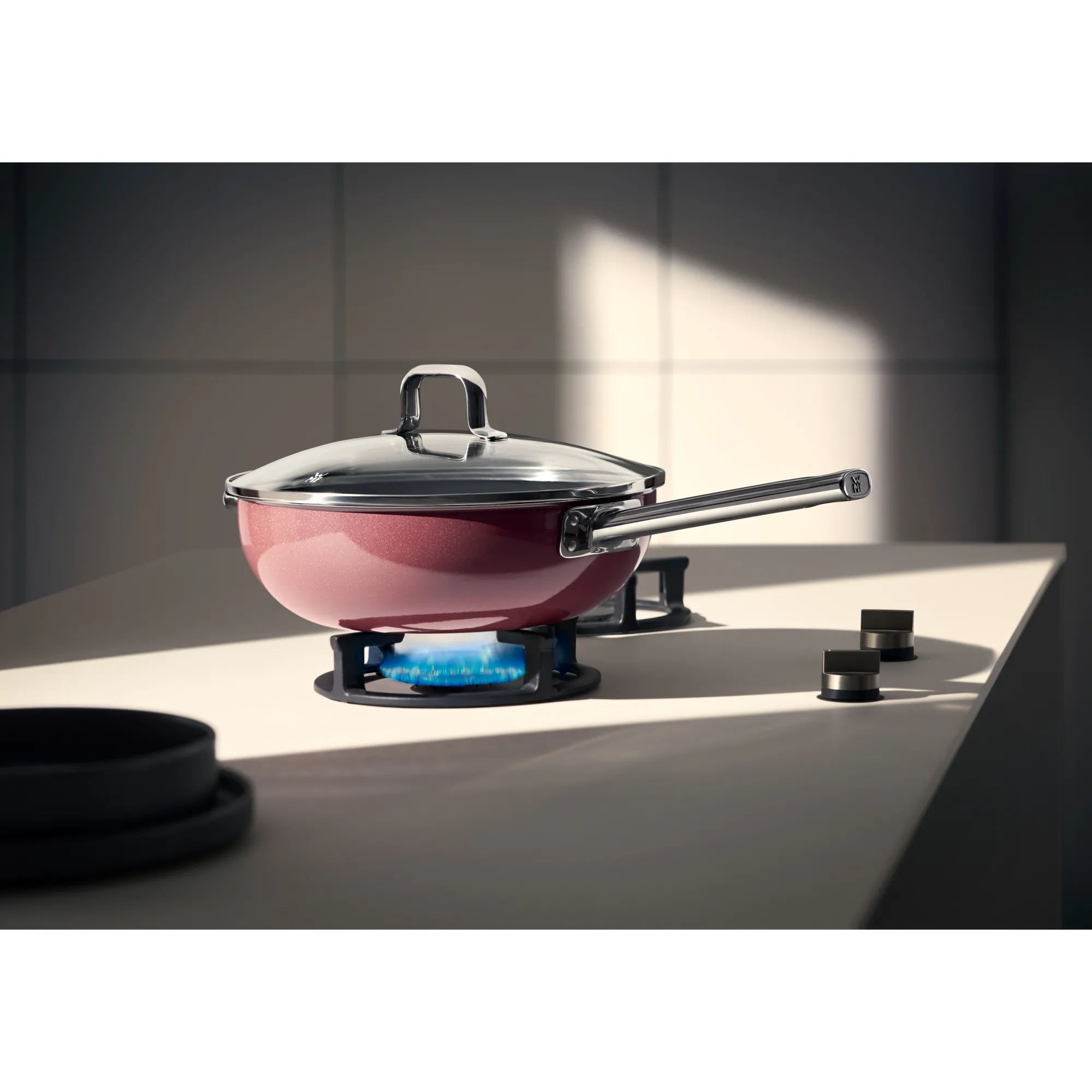 WMF Fusiontec Mineral Wok mit Glasdeckel, 28 cm, Platinum| Woks