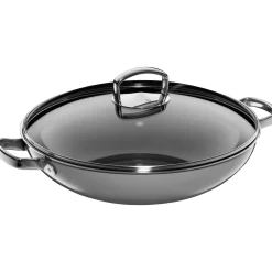WMF Fusiontec Mineral Wok mit Glasdeckel, 36 cm, Platinum| Woks|Pfannen Mit Deckel