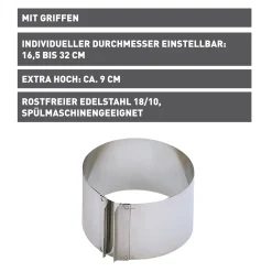 WMF KAISER Inspiration Tortenring mit Griffen, 9 cm hoch| Backutensilien