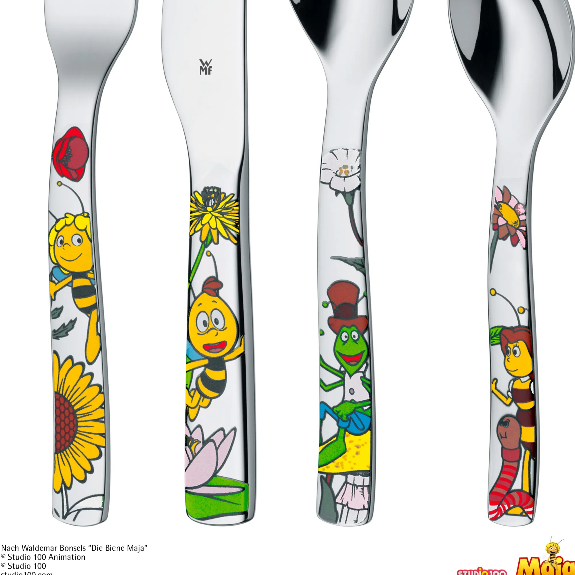WMF Kinderbesteck-Set Die Biene Maja, 4-teilig|Kinder Kinderbestecke|Besteck-Sets