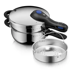 WMF Perfect Plus One Pot Schnellkochtopf-Set, 22 cm, 3 & 4,5 L, stapelbar, mit Dämpfeinsatz| Schnellkochtöpfe|Induktionstöpfe