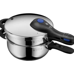 WMF Perfect Plus One Pot Schnellkochtopf-Set, 22 cm, 3 & 4,5 L, stapelbar, mit Dämpfeinsatz| Schnellkochtöpfe|Induktionstöpfe