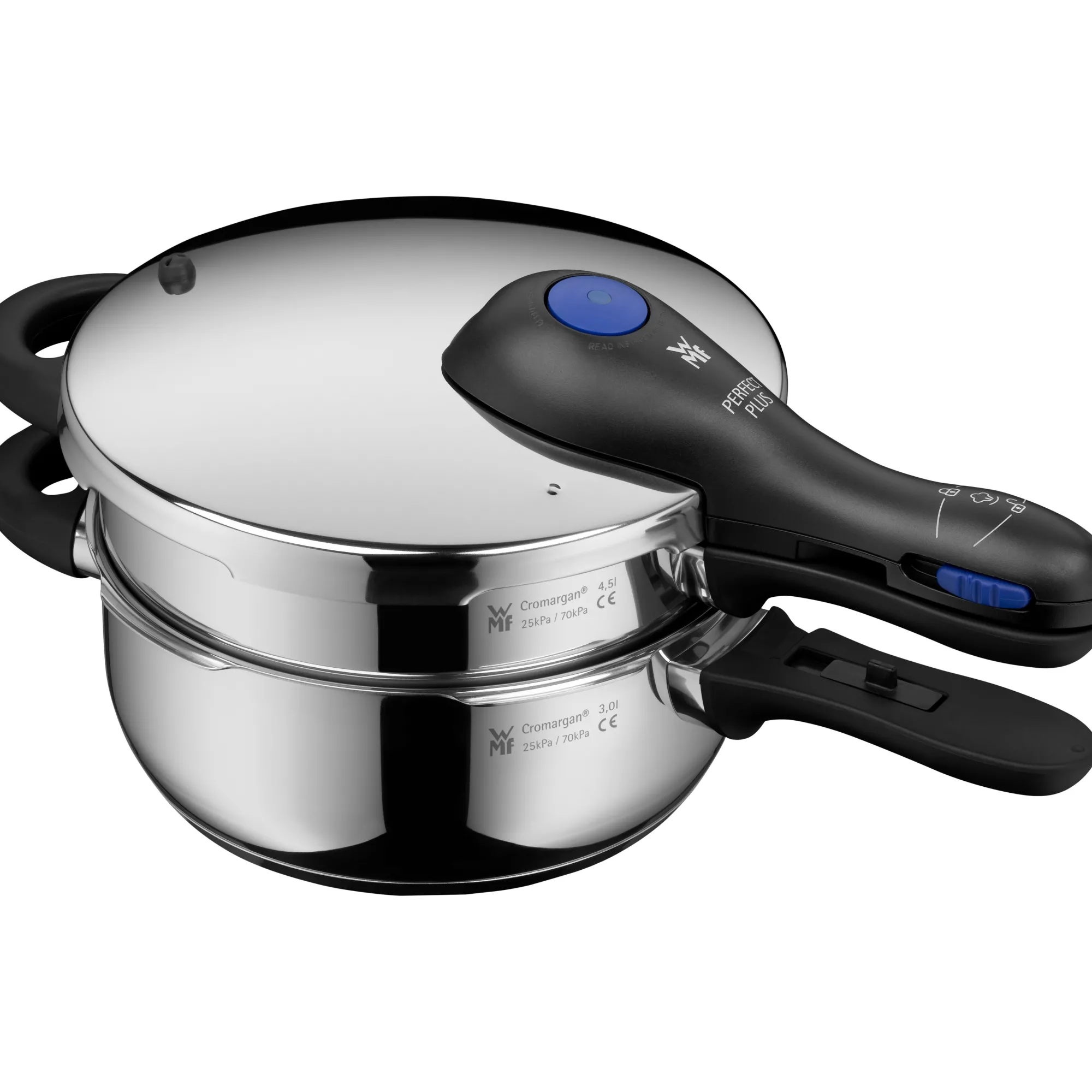 WMF Perfect Plus One Pot Schnellkochtopf-Set, 22 cm, 3 & 4,5 L, stapelbar, mit Dämpfeinsatz| Schnellkochtöpfe|Induktionstöpfe