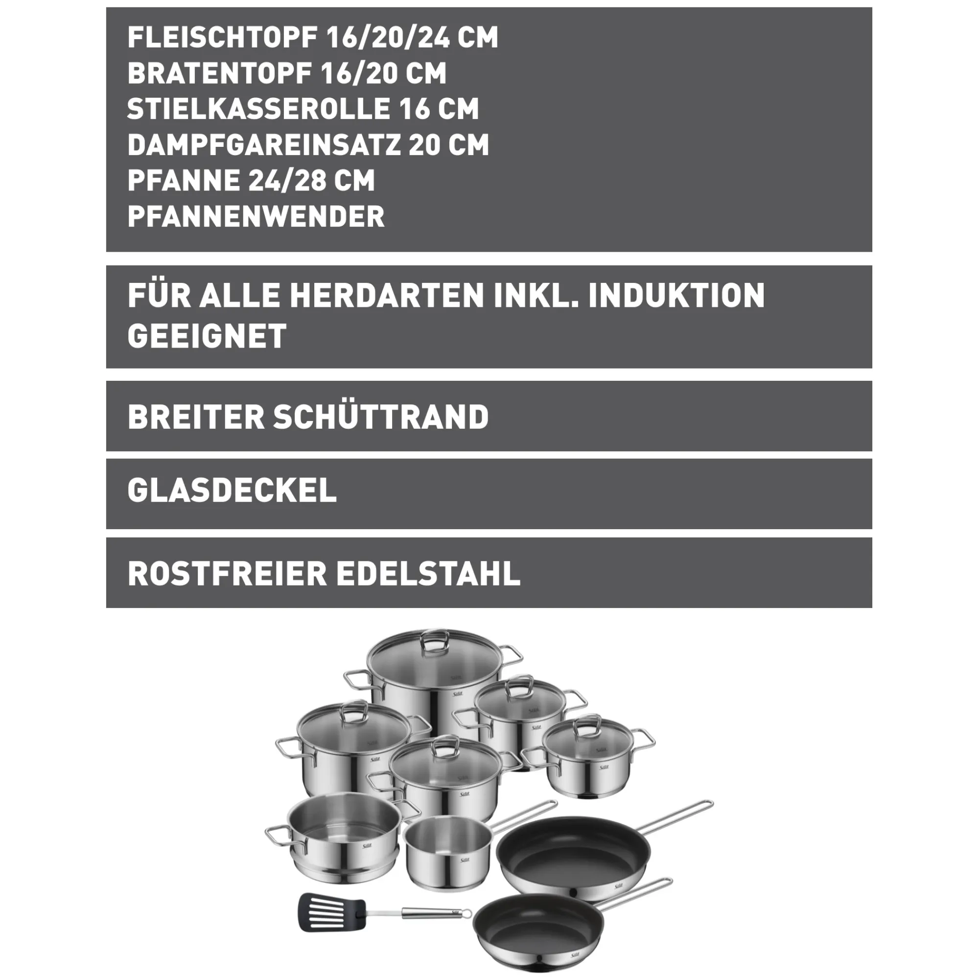 WMF Silit Alicante Kochgeschirr-Set, 10-teilig| Topfsets