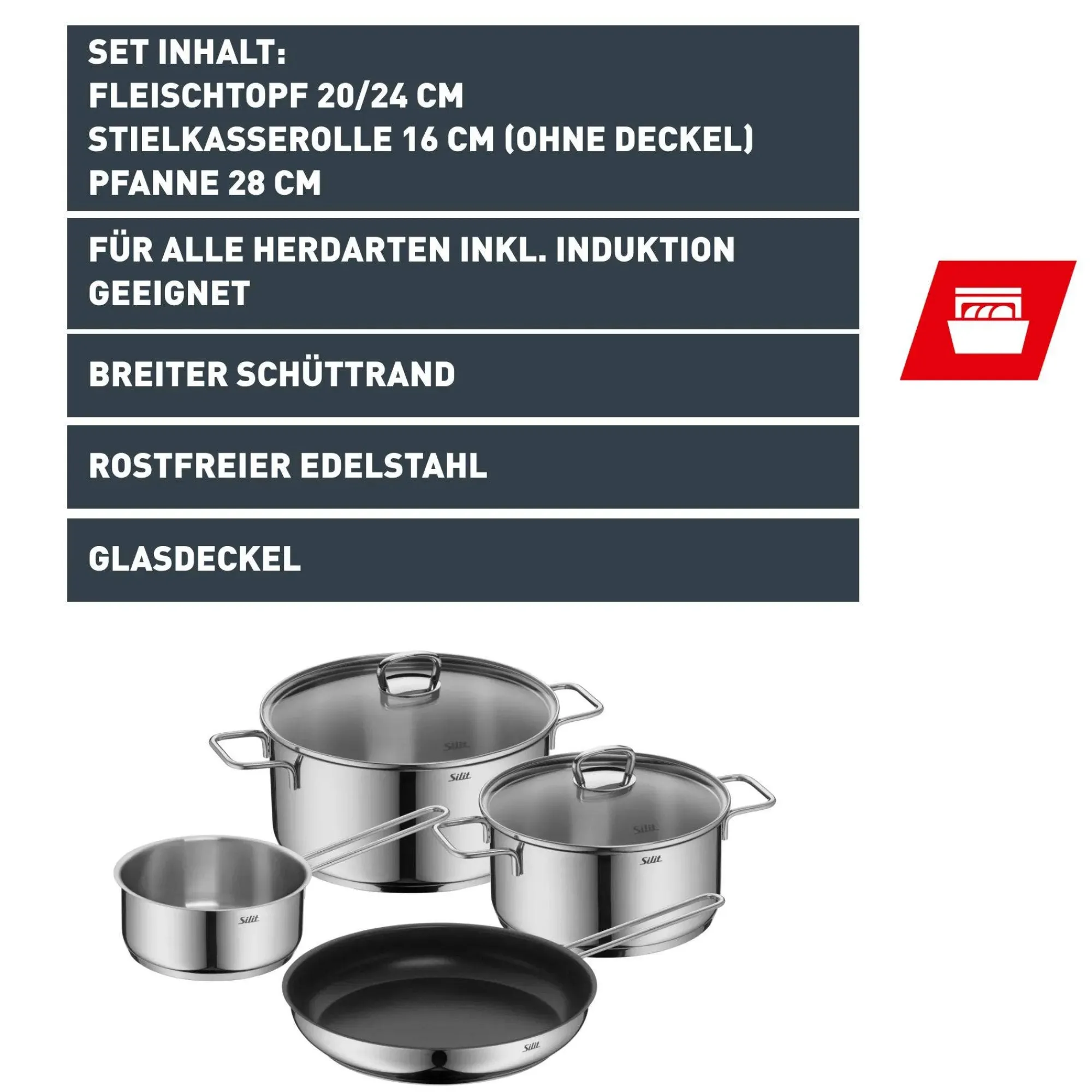 WMF Silit Alicante Kochgeschirr-Set, 4-teilig| Topfsets