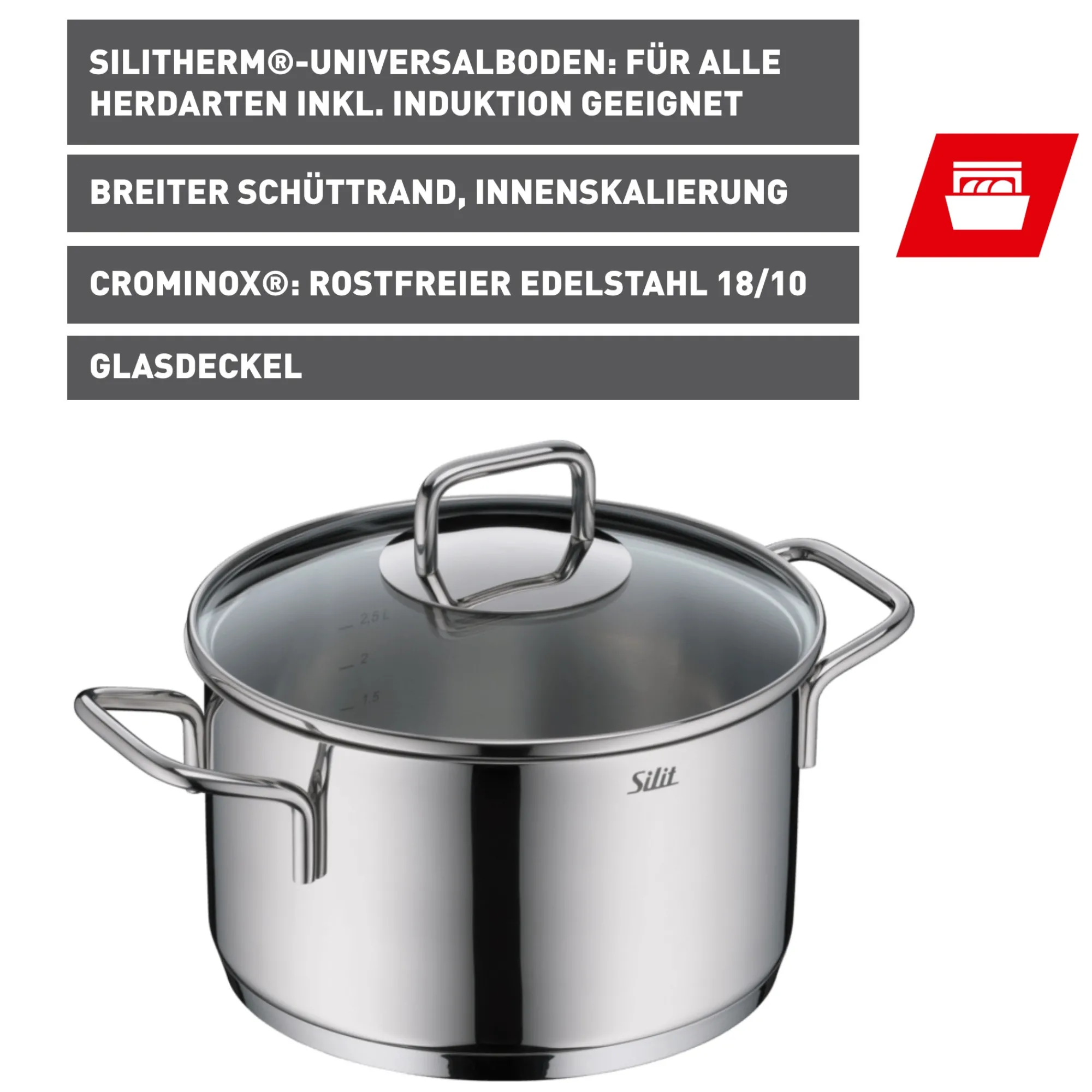 WMF Silit Extra Cook Kochtopf 20 cm mit Glasdeckel| Kochtöpfe
