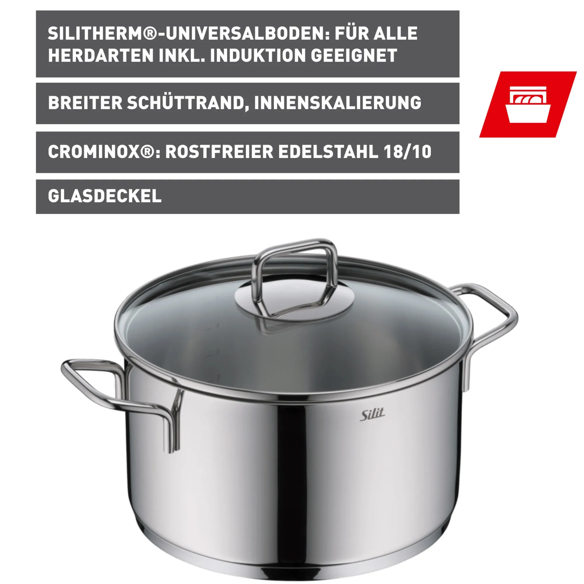 WMF Silit Extra Cook Kochtopf 24 cm mit Glasdeckel| Kochtöpfe