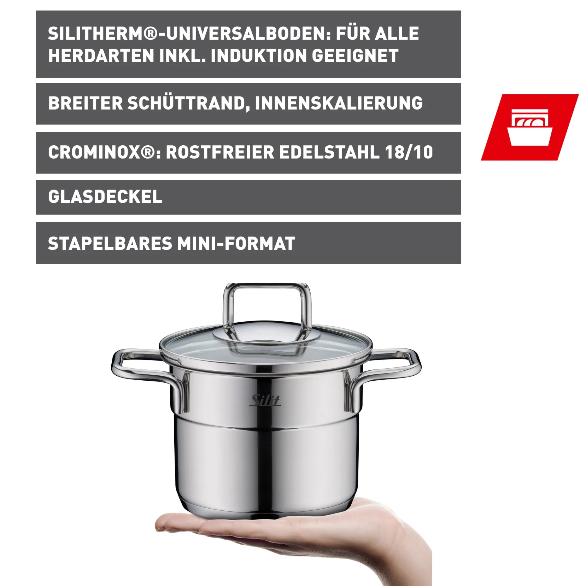 WMF Silit Extra Cook Mini-Kochtopf 12 cm mit Glasdeckel| Kochtöpfe