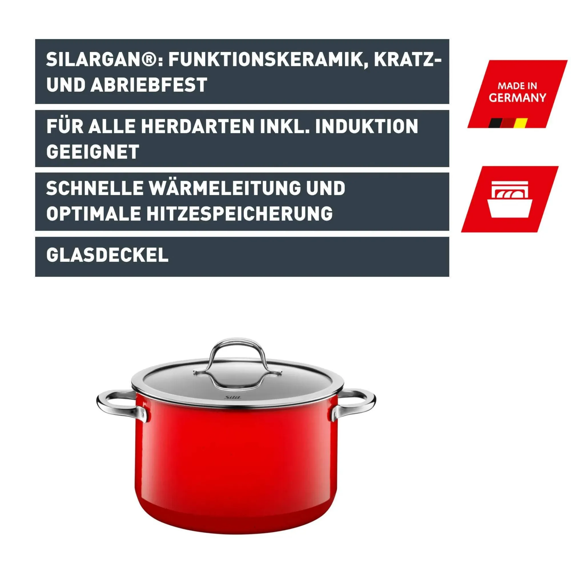 WMF Silit Silargan® Passion Bratentopf mit Deckel, 24 cm, Red| Bratentöpfe