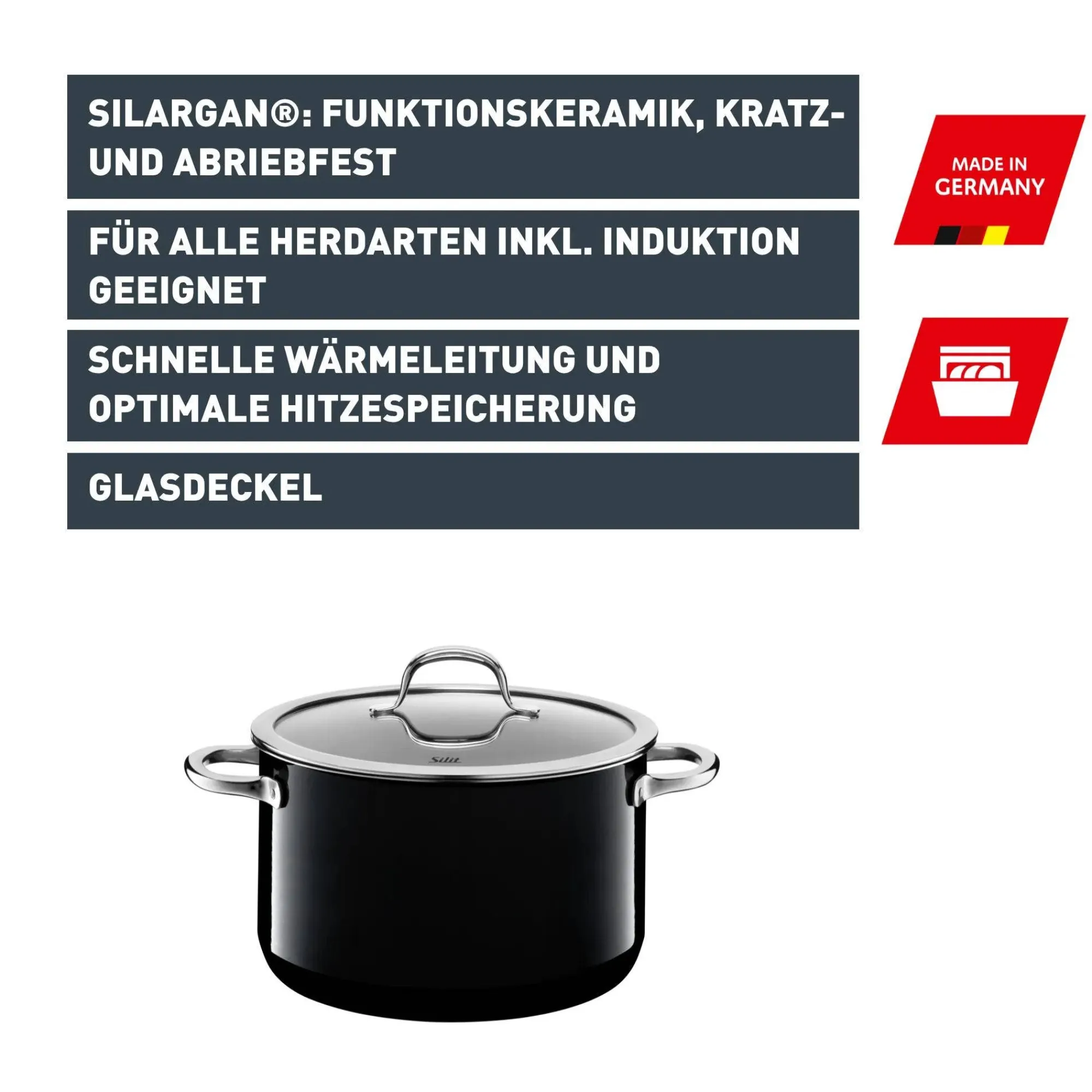 WMF Silit Silargan® Passion Kochtopf mit Deckel, 16 cm, Black| Kochtöpfe|Induktionstöpfe