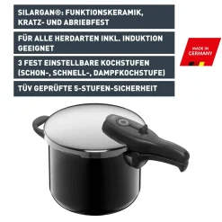 WMF Silit Silargan® Sicomatic t-Plus Schnellkochtopf 22 cm, 6,5 l, Black| Schnellkochtöpfe|Induktionstöpfe