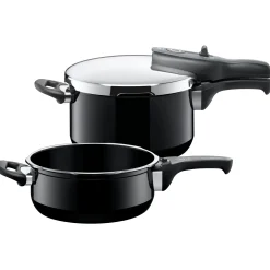 WMF Silit Silargan® Sicomatic t-Plus Schnellkochtopf-Set, 22 cm, 4,5 l und 3,0 l, Black| Schnellkochtöpfe|Induktionstöpfe