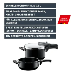 WMF Silit Silargan® Sicomatic t-Plus Schnellkochtopf-Set, 22 cm, 4,5 l und 3,0 l, Black| Schnellkochtöpfe|Induktionstöpfe