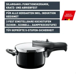 WMF Silit Silargan® Sicomatic t-Plus Schnellkochtopf 2,5 l, Black| Schnellkochtöpfe|Induktionstöpfe