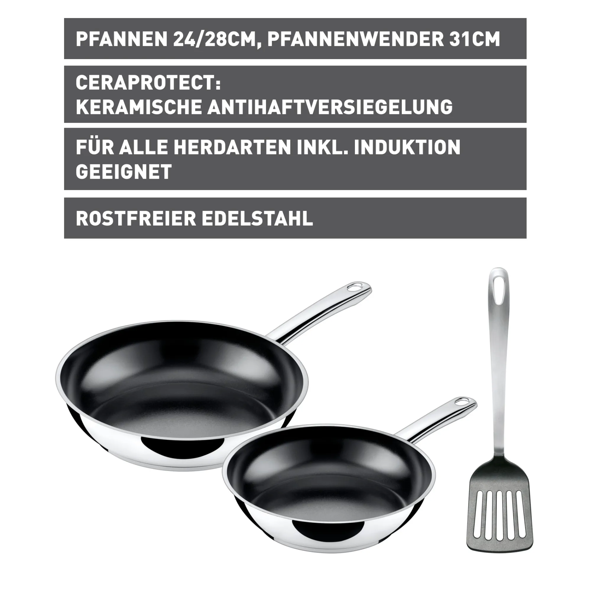 WMF Silit Talis Pfannen-Set mit Pfannenwender, 20 & 24 cm| Küchenutensilien|Induktionspfannen