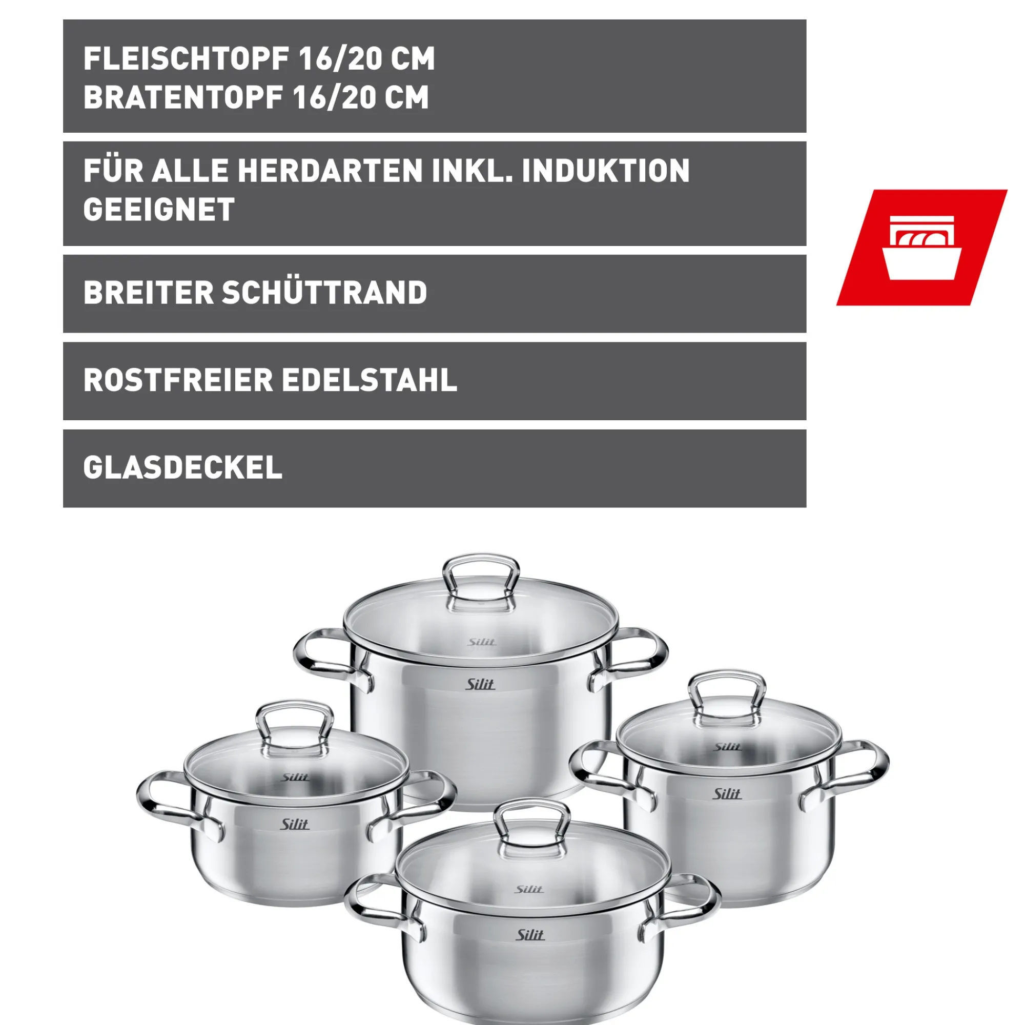 WMF Silit Toskana Topf-Set, 4-teilig| Topfsets